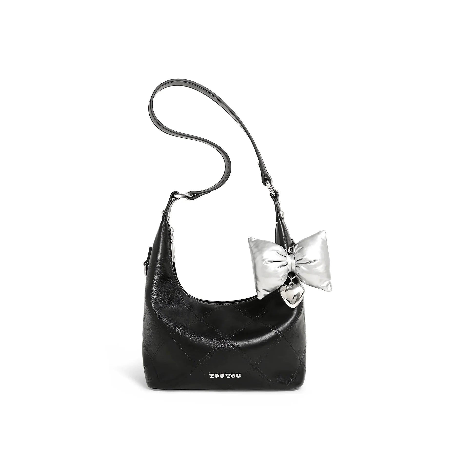 Versatile Women’s Diamond Grid Tote Bag with Butterfly Bow Pendant Trendha