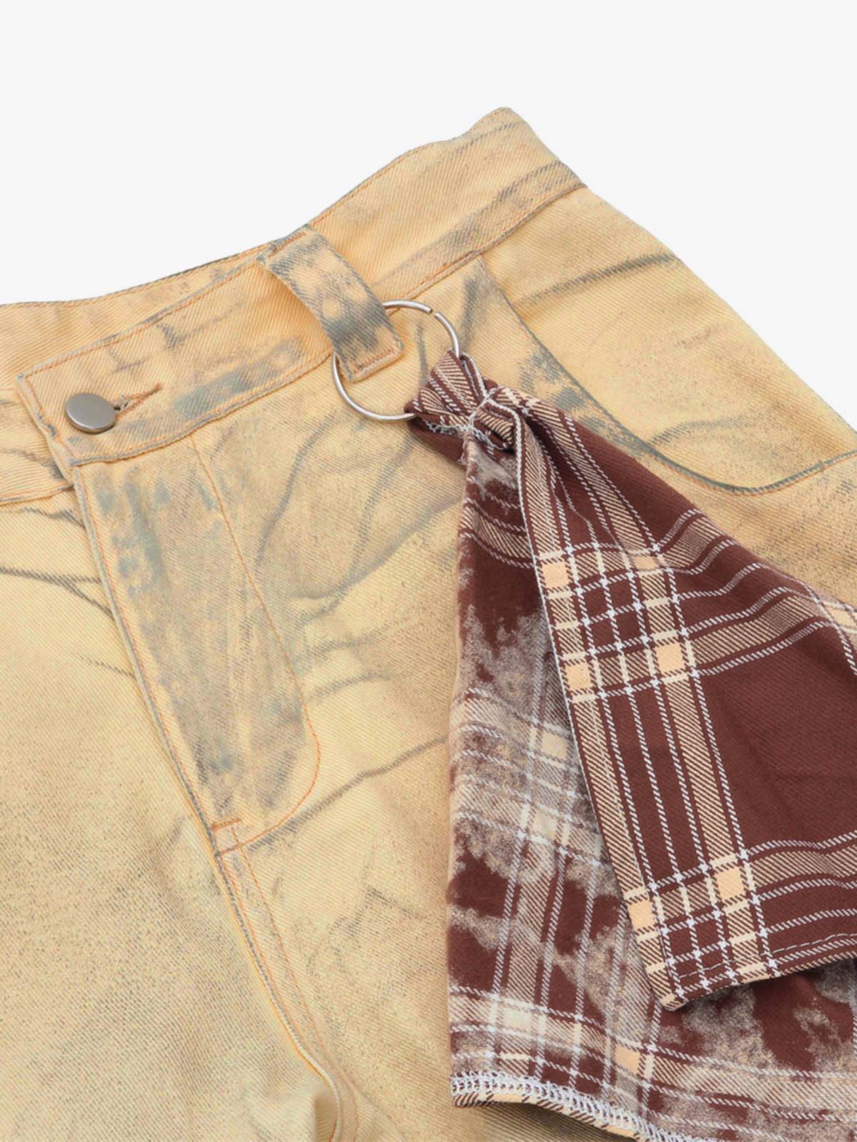 Washed Distressed Detachable Scarf Barrel Jeans - Goatlv