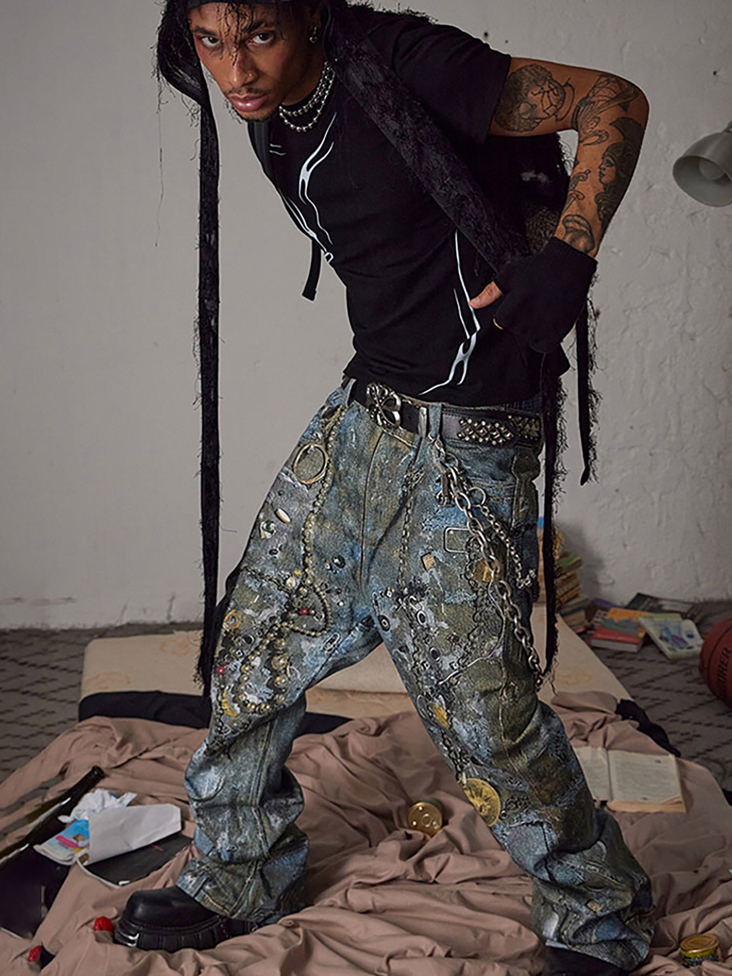 Goatlv Graffiti BORO Destruction Chain Jeans - 2110 - Goatlv