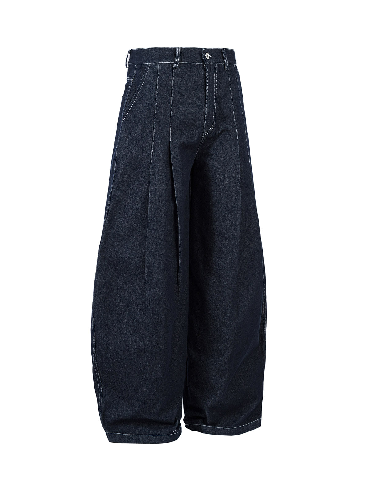 Deconstructed Contrast Stitching Pleated Baggy Barrel Jeans - 2343 - Goatlv