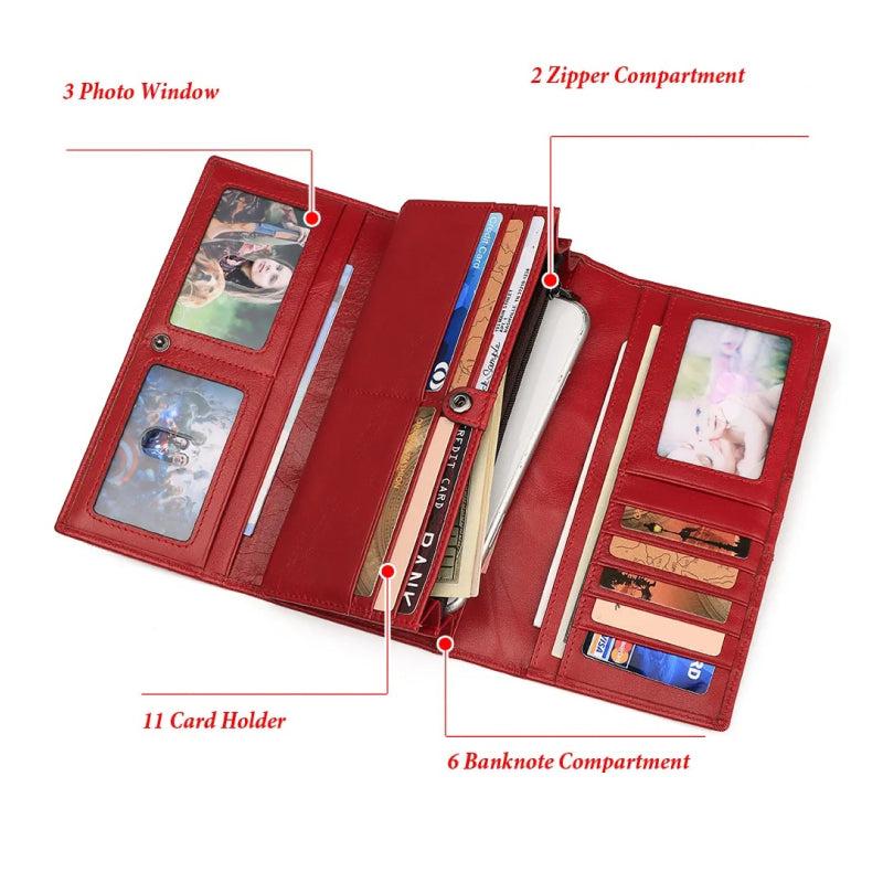 Genuine Leather Long Wallet with RFID Protection and Cellphone Pocket Trendha