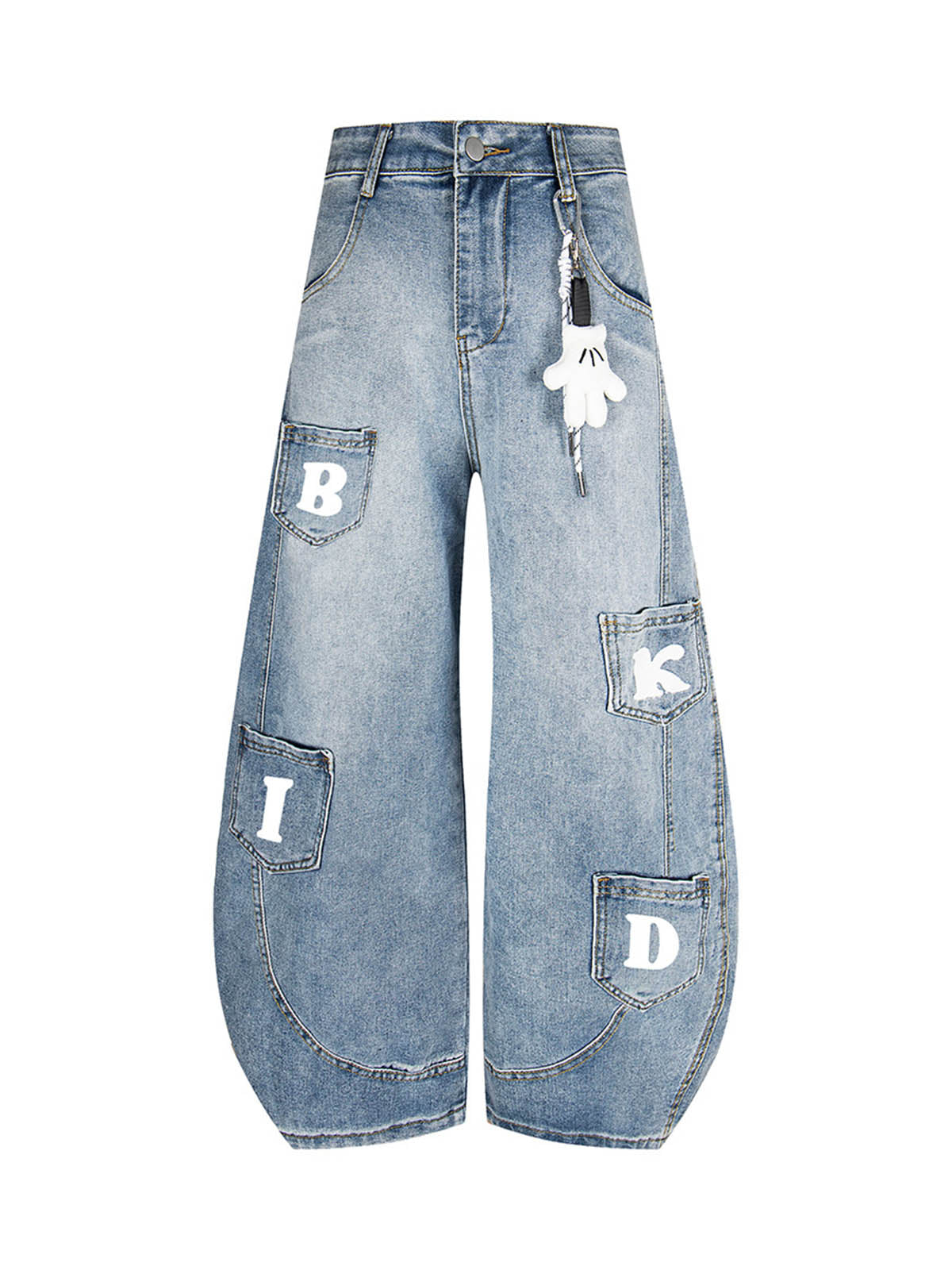 Fun Letter Pocket Barrel Jeans - Goatlv