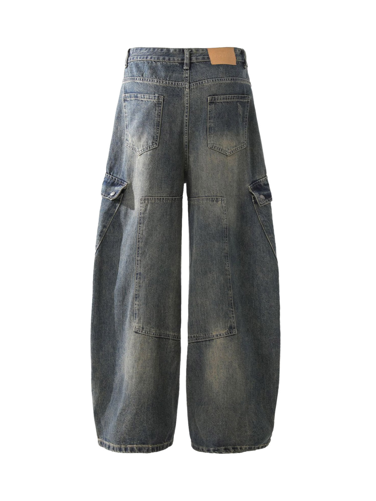 Washed Multi-Pocket Baggy Barrel Cargo Jeans - Goatlv