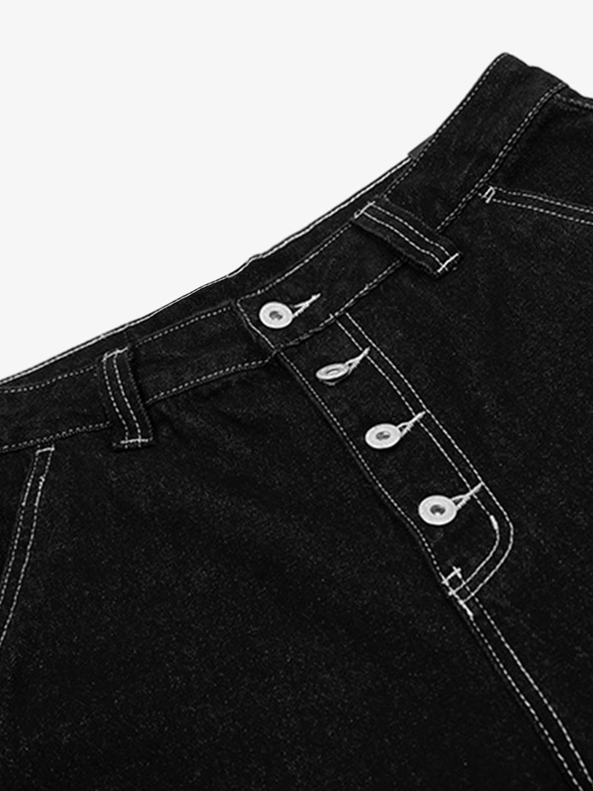 Retro Black Multi-pocket Exposed Raw Edge Cropped Jeans - Goatlv