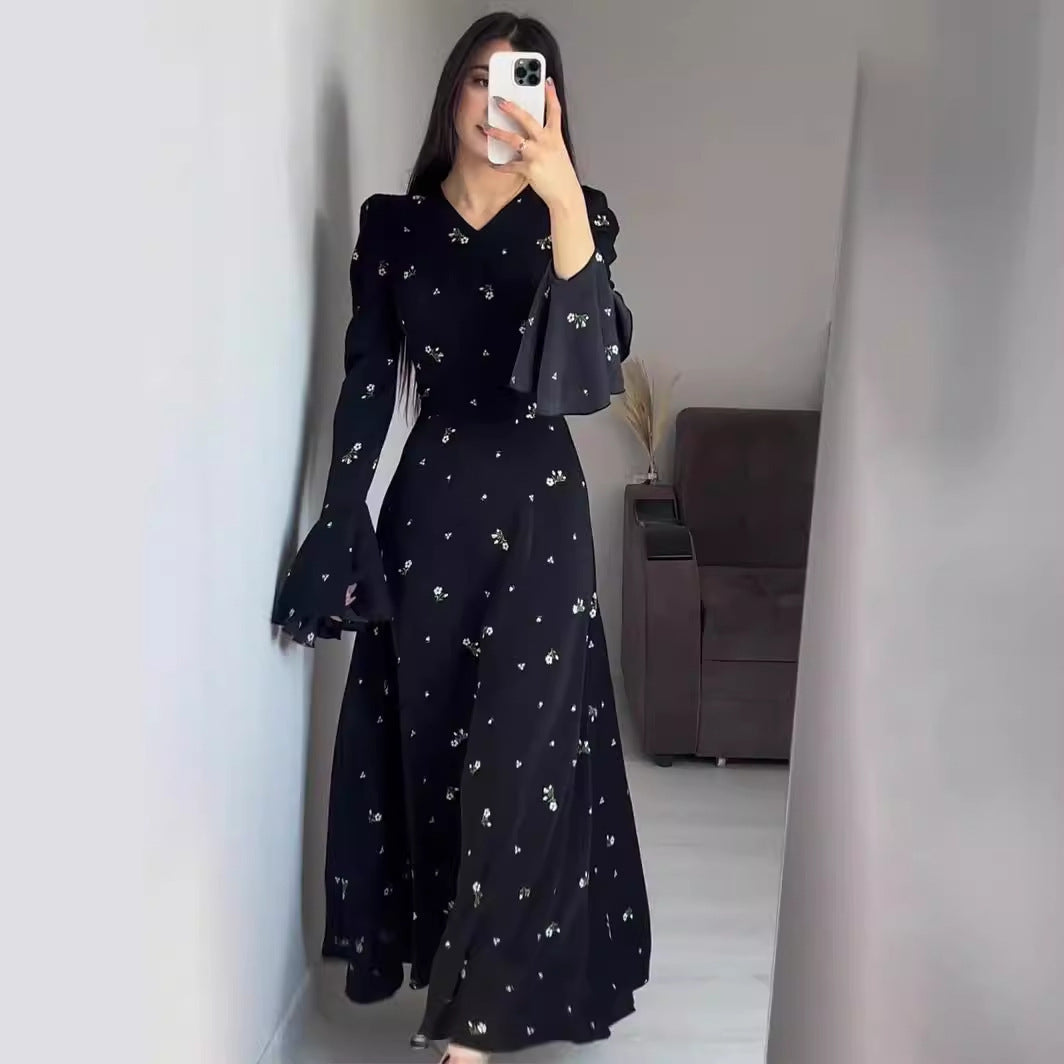 Ruffle Sleeve Waist-tight Floral Dress Nyzzle