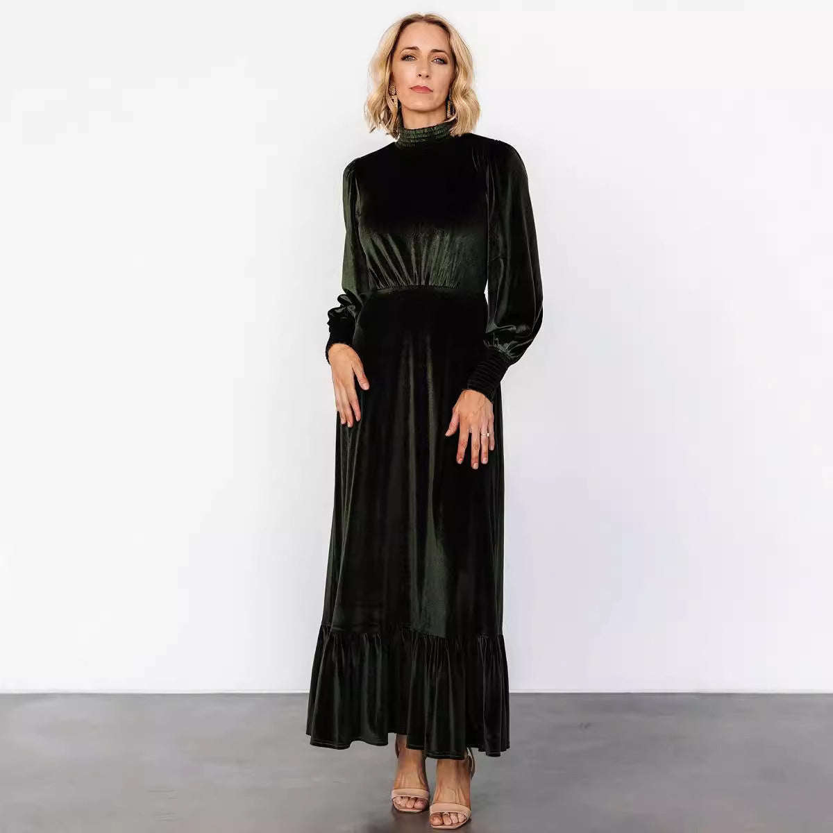 Brushed Sleeves Dress Half Turtleneck High Waist Slim Fit Dress Nyzzle