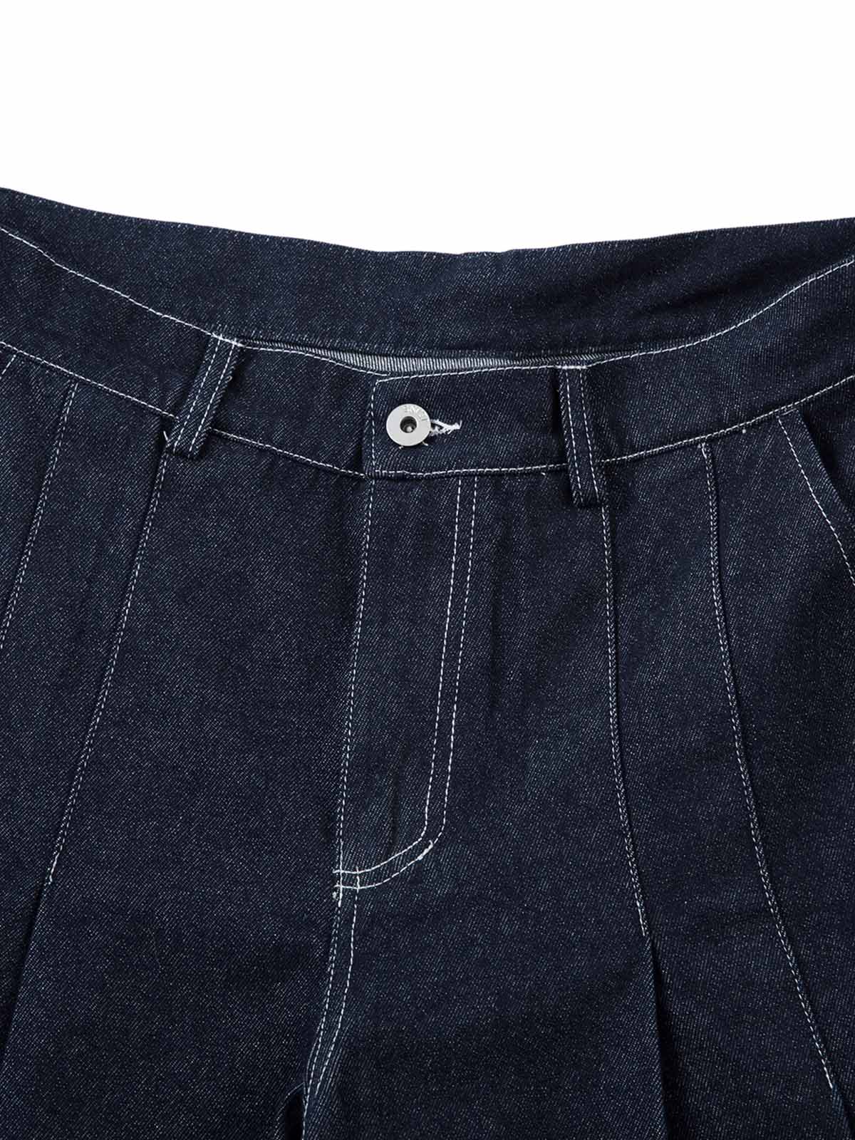 Deconstructed Contrast Stitching Pleated Baggy Barrel Jeans - 2343 - Goatlv