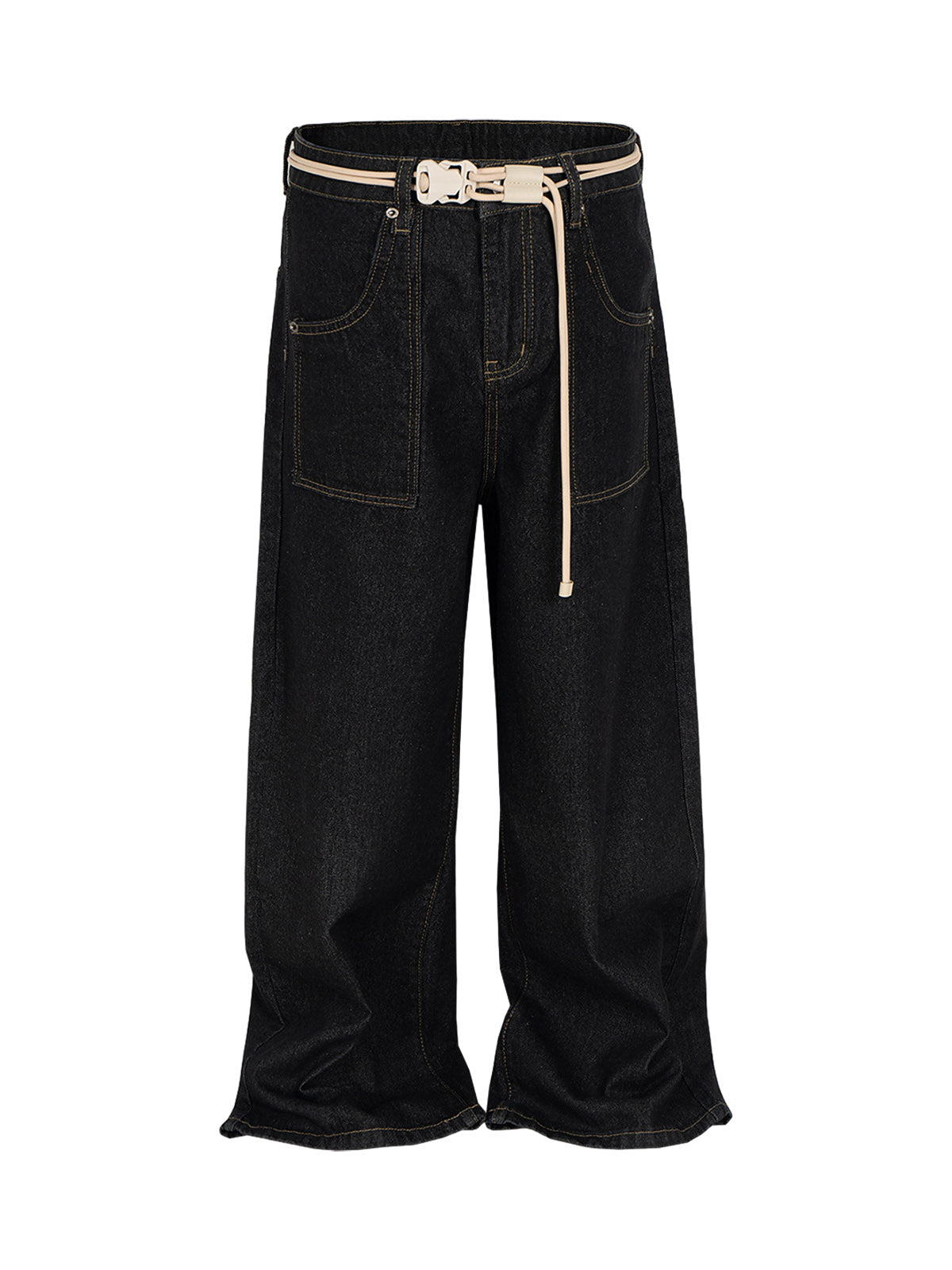 Cleanfit Buckle Belt Baggy Jeans - Goatlv
