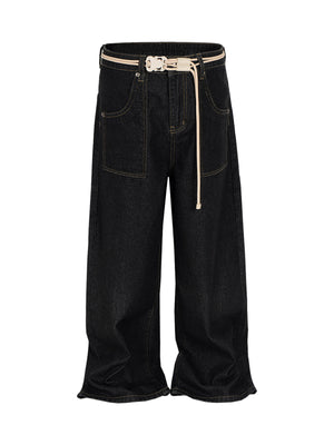 Cleanfit Buckle Belt Baggy Jeans - Goatlv