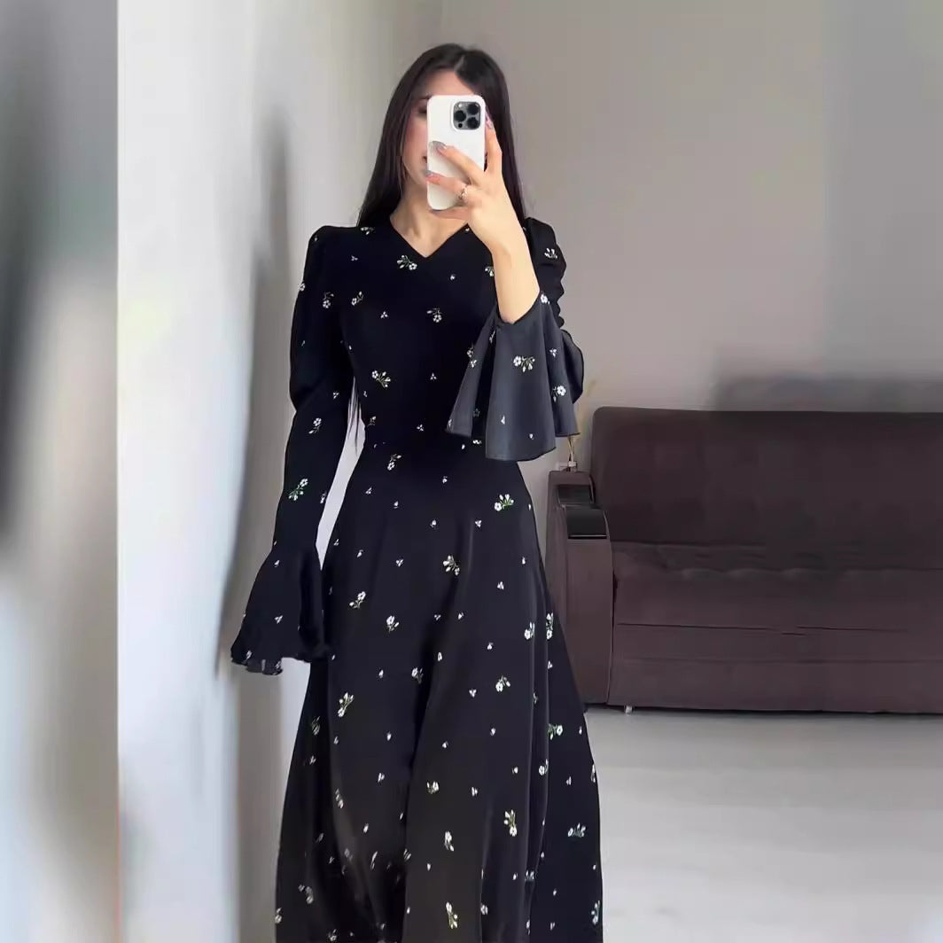 Ruffle Sleeve Waist-tight Floral Dress Nyzzle
