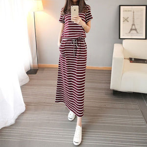 Round Neck Striped Cinched Plus Size Short Sleeve Dress Nyzzle