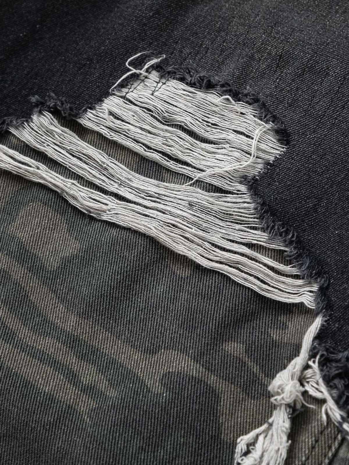Washed Distressed Stitching Camouflage Straight Jeans - Goatlv