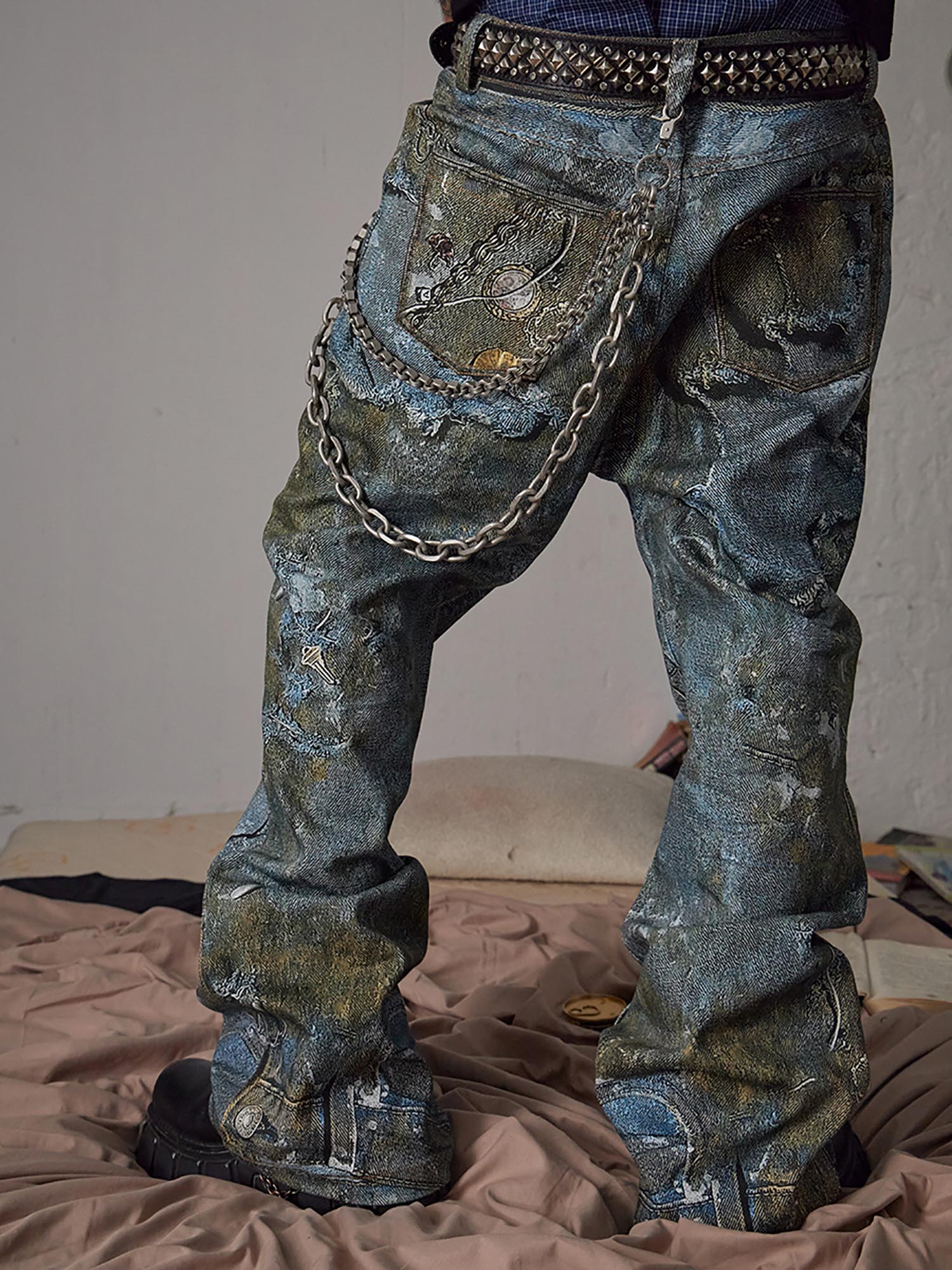 Goatlv Graffiti BORO Destruction Chain Jeans - 2110 - Goatlv