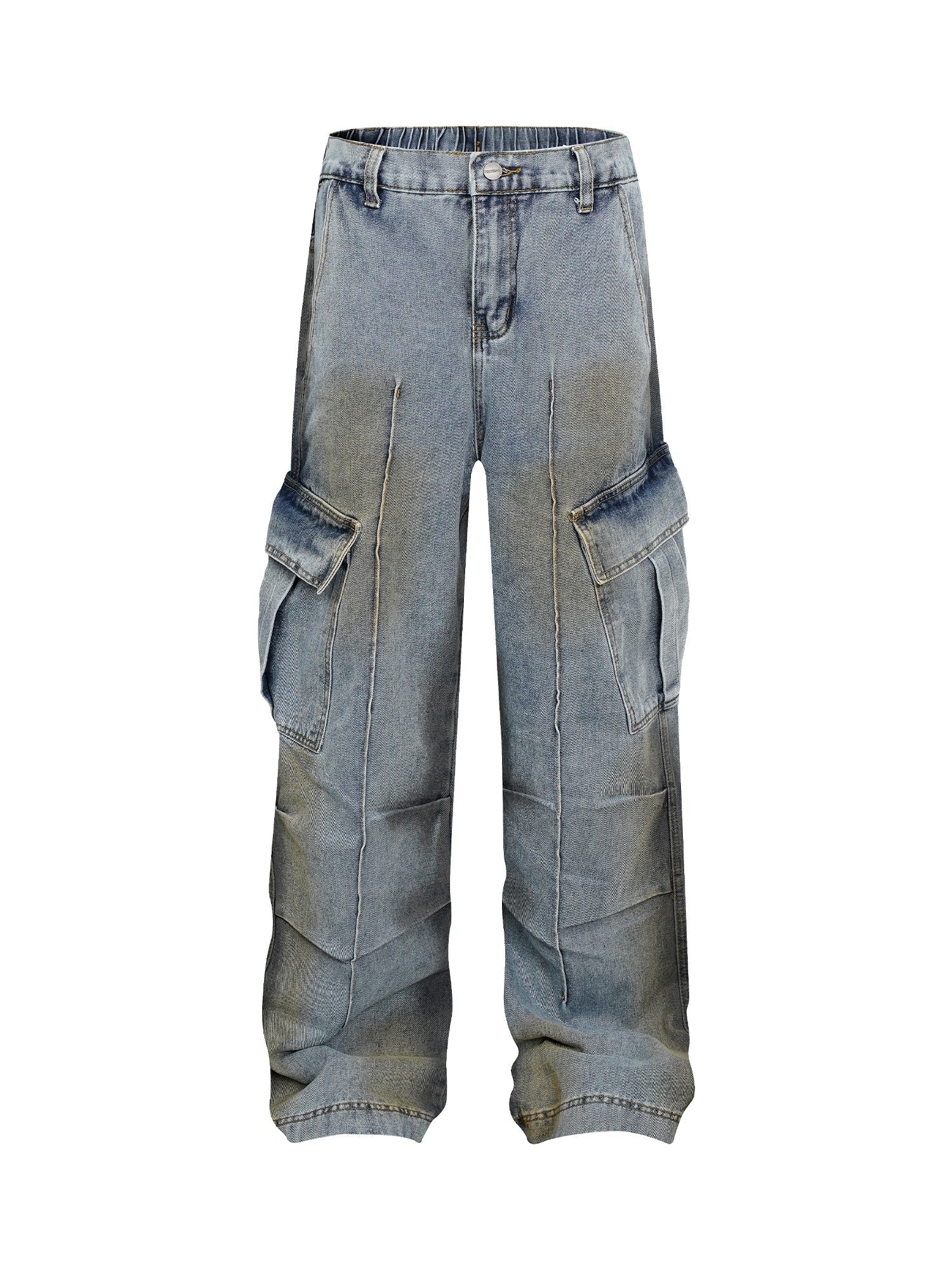 Washed Distressed Pleated Cargo Jeans - Goatlv