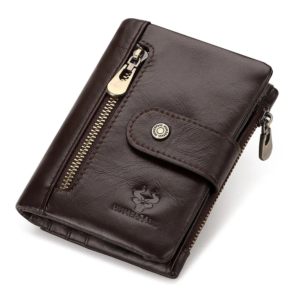 Genuine Leather Slim Wallet with Zipper Coin Pocket Trendha