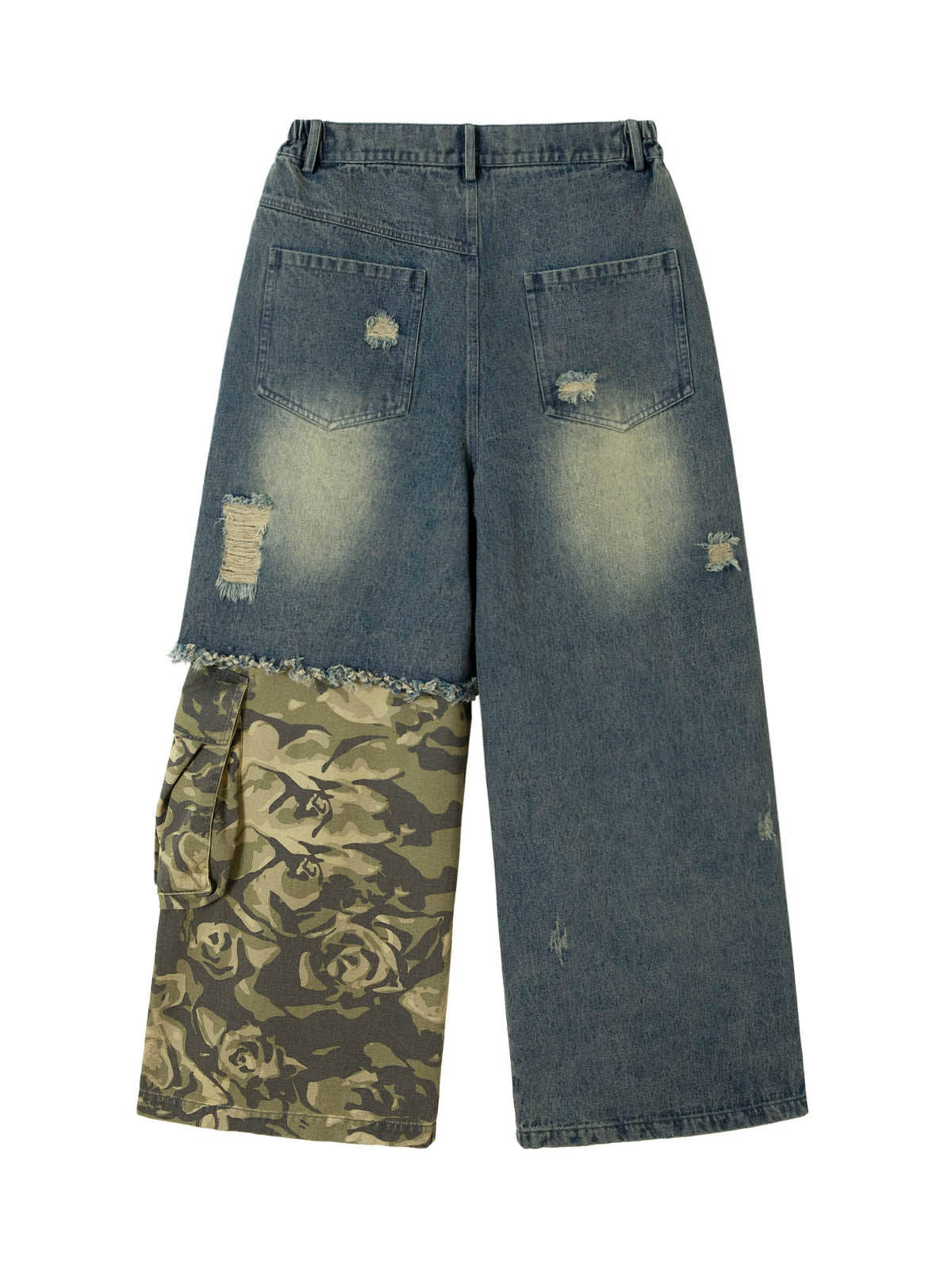 Camouflage Patchwork Workwear Straight Jeans - Goatlv