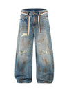 Retro Ink-Splashed Ripped Jeans - Goatlv