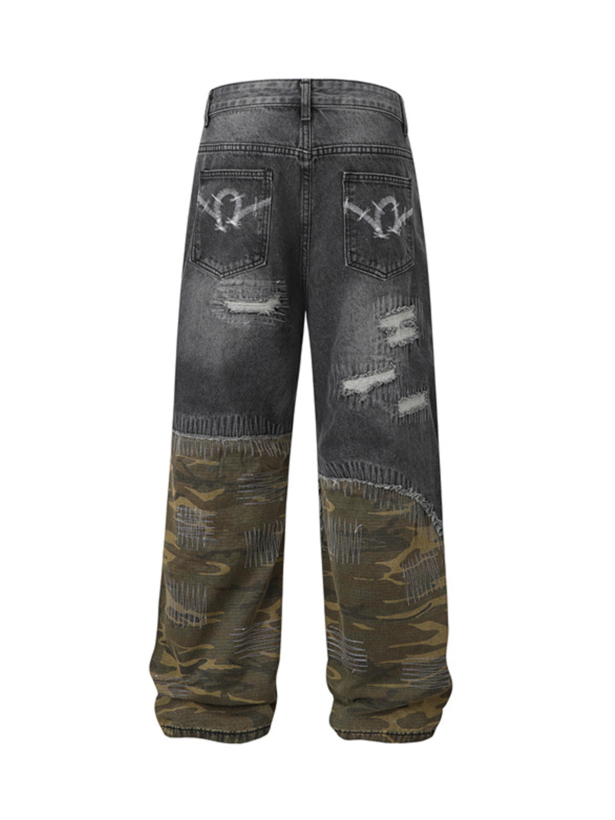 Distressed Camouflage Patchwork Jeans - Goatlv