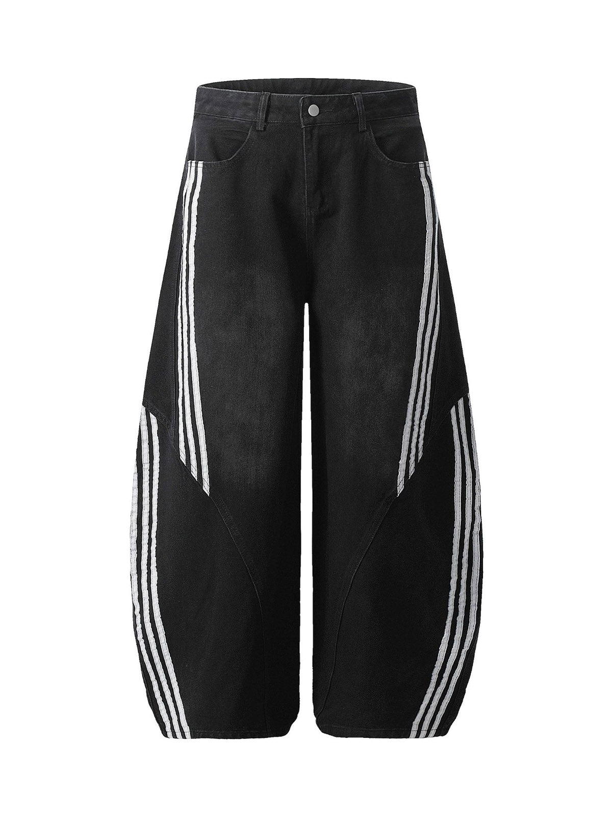 Striped Stitching Barrel Jeans - Goatlv