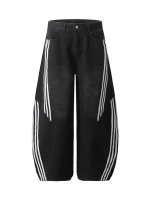 Striped Stitching Barrel Jeans - Goatlv