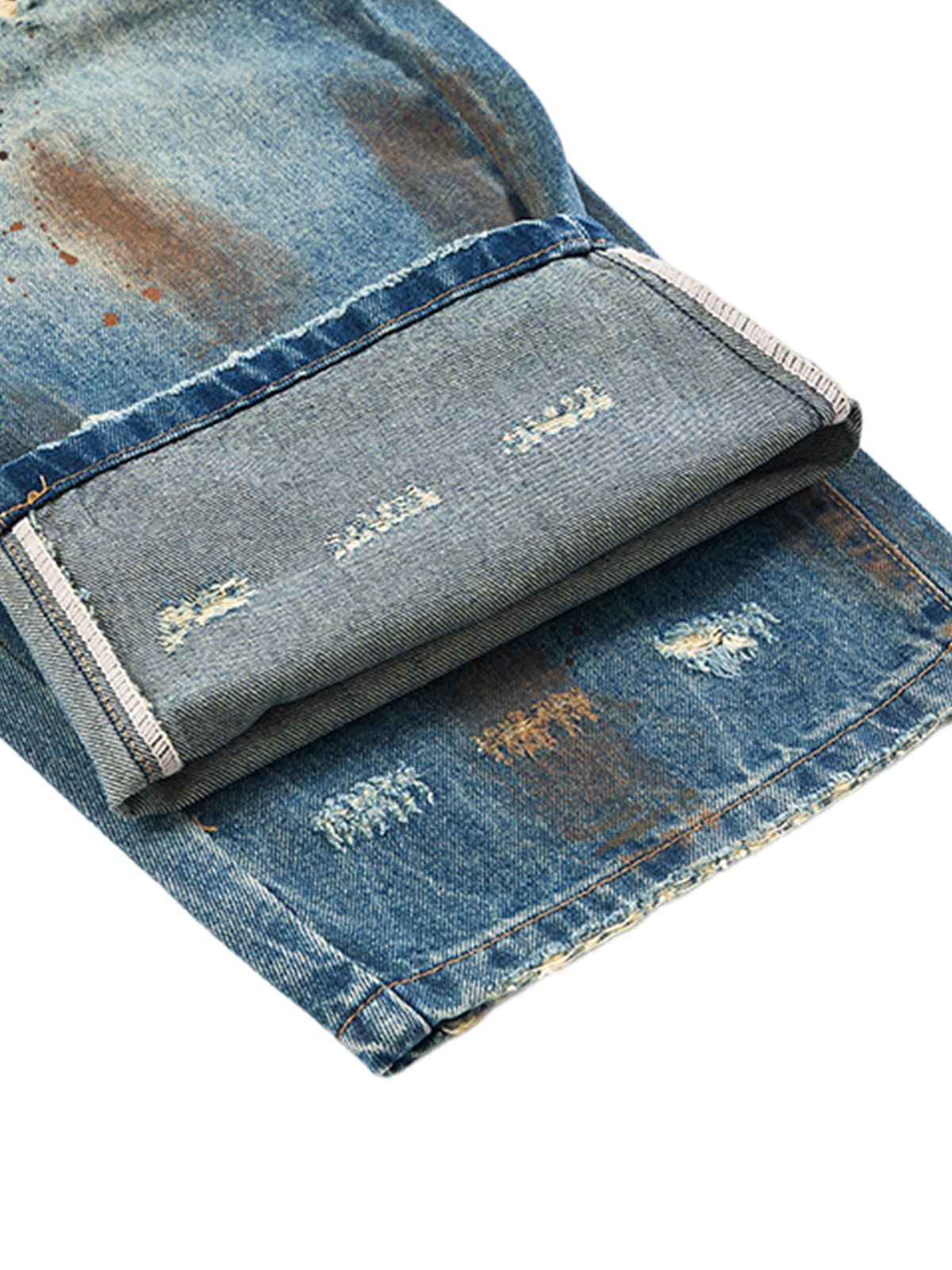 Retro Ink-Splashed Ripped Jeans - Goatlv