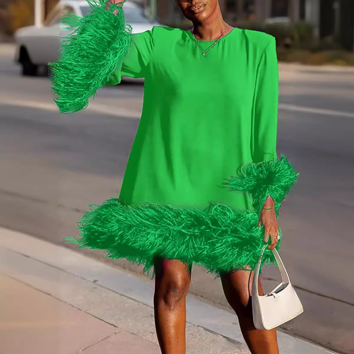 European And American Feather Loose Casual Dress Nyzzle