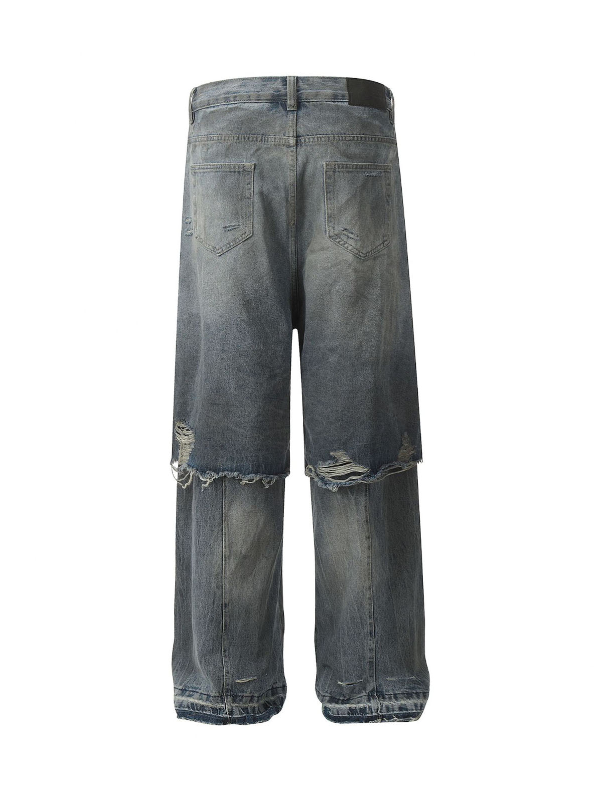Retro Distressed Faux Two-Piece Ripped Jeans - Goatlv