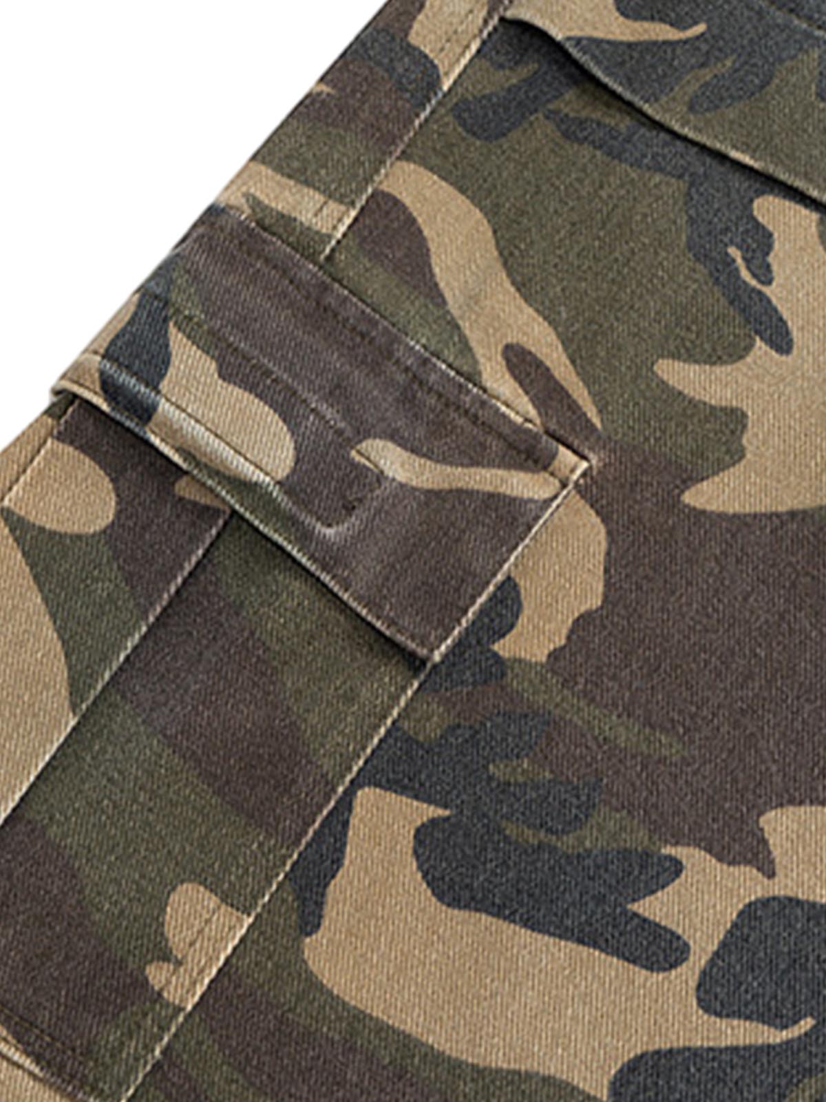 Retro Stitching Faux Two-Piece Camouflage Jeans - 2413 - Goatlv