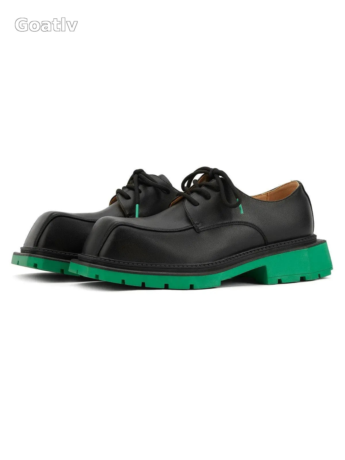 Black Square Toe Leather Shoes - 2119 - Goatlv