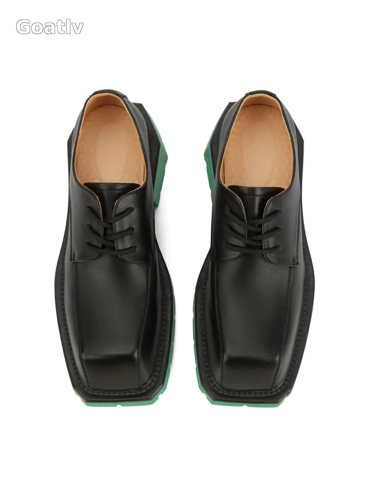 Black Square Toe Leather Shoes - 2119 - Goatlv