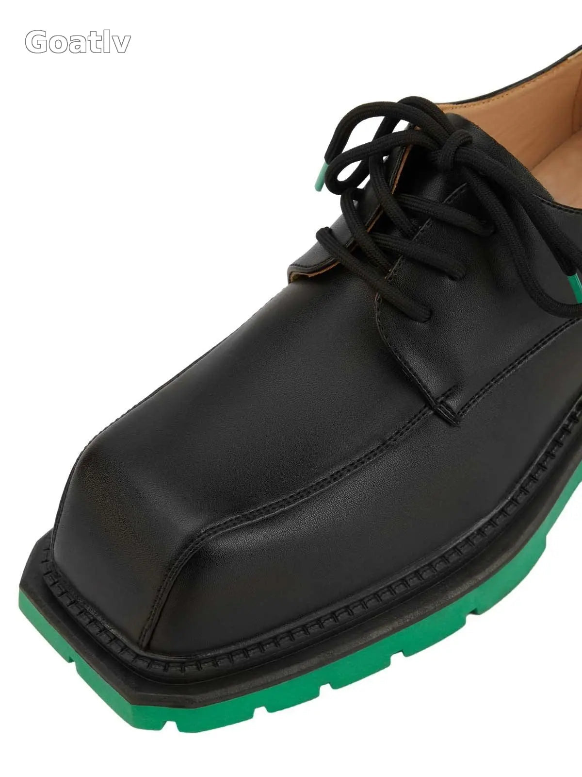 Black Square Toe Leather Shoes - 2119 - Goatlv