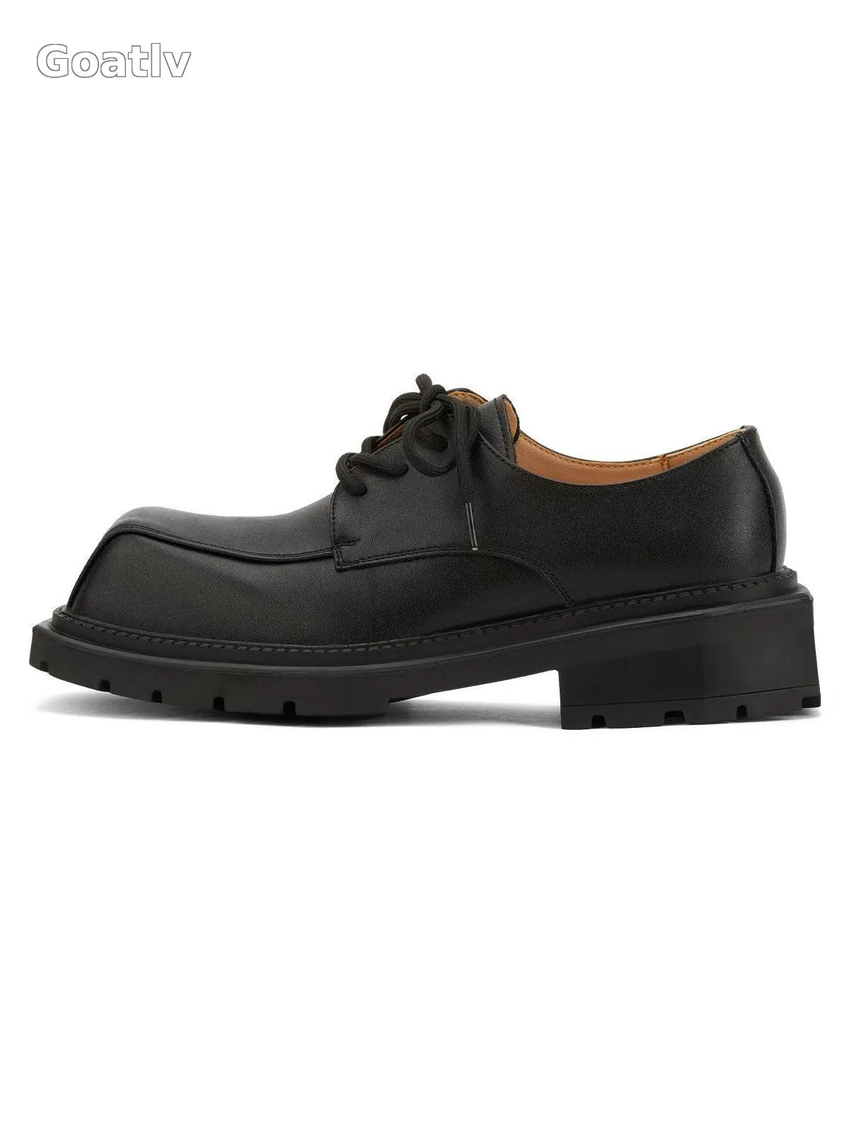 Black Square Toe Leather Shoes - 2119 - Goatlv