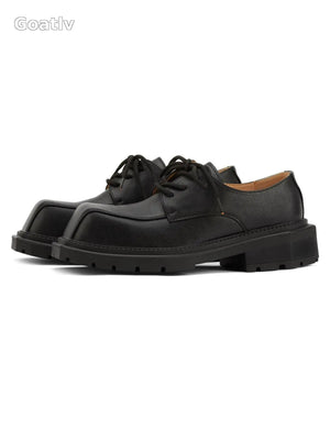 Black Square Toe Leather Shoes - 2119 - Goatlv