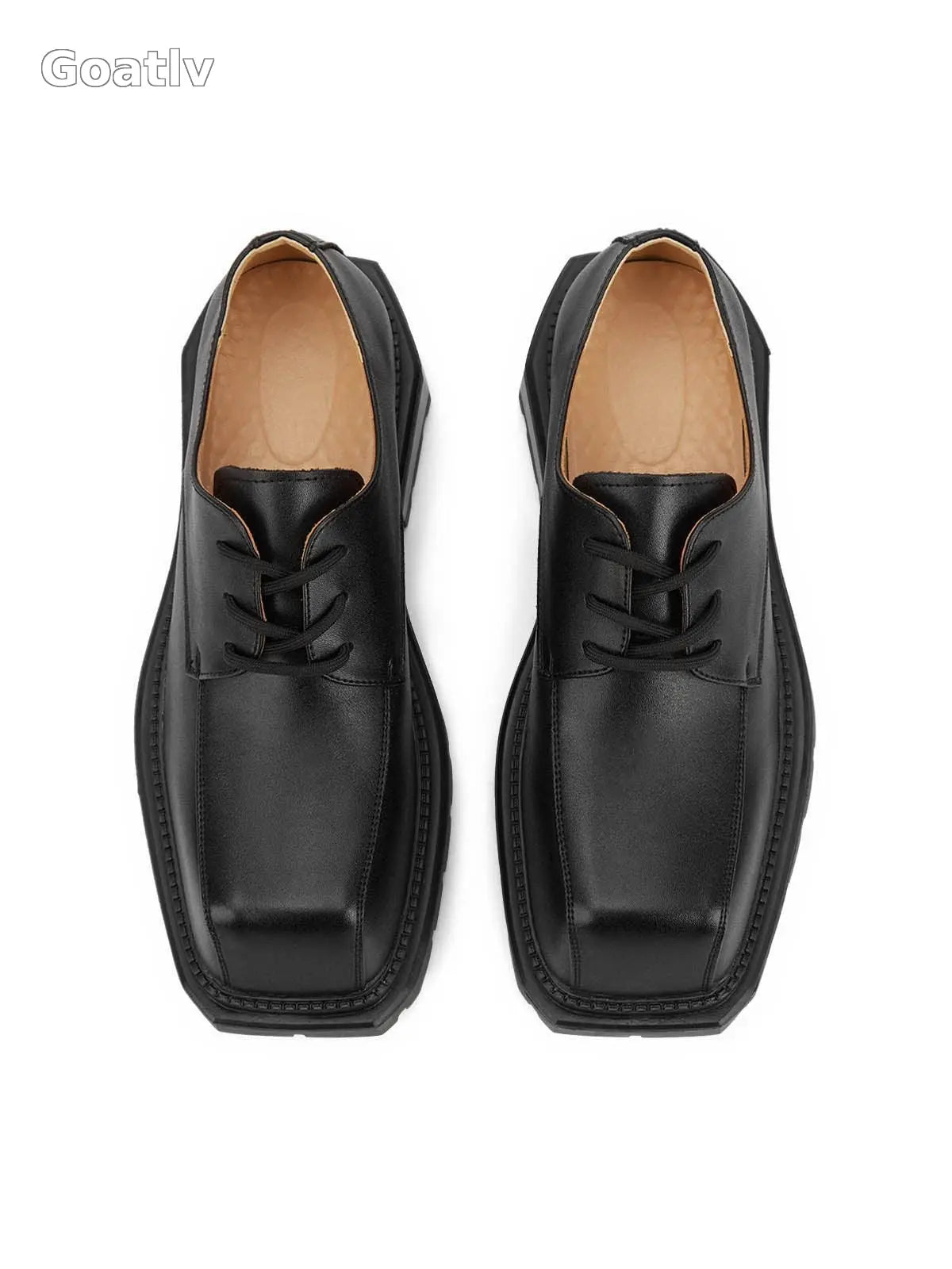 Black Square Toe Leather Shoes - 2119 - Goatlv