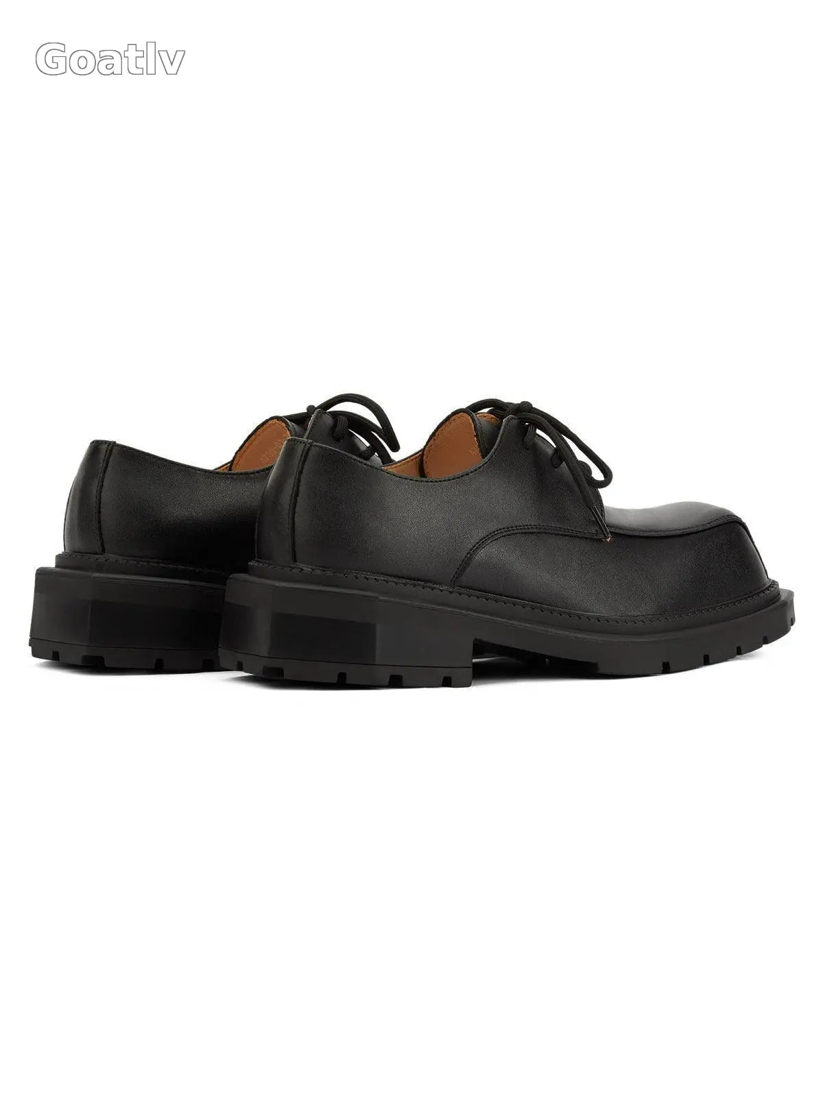 Black Square Toe Leather Shoes - 2119 - Goatlv