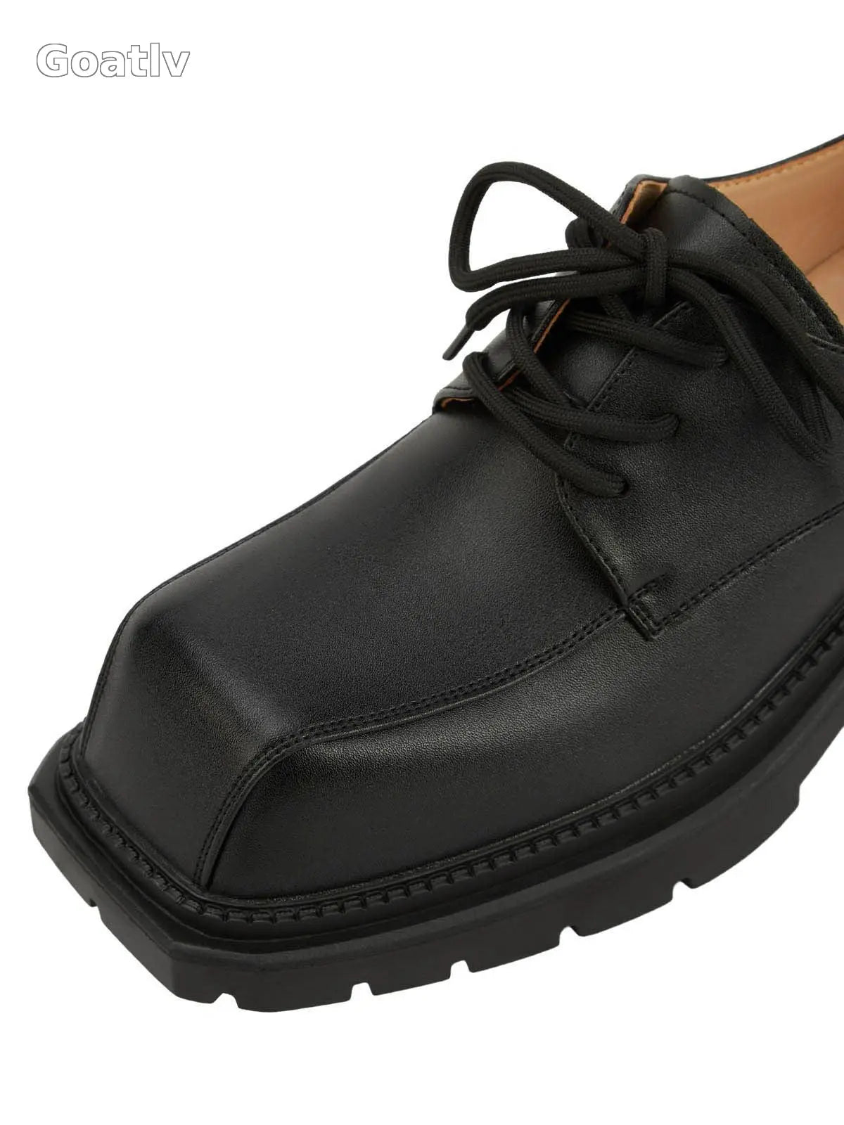 Black Square Toe Leather Shoes - 2119 - Goatlv