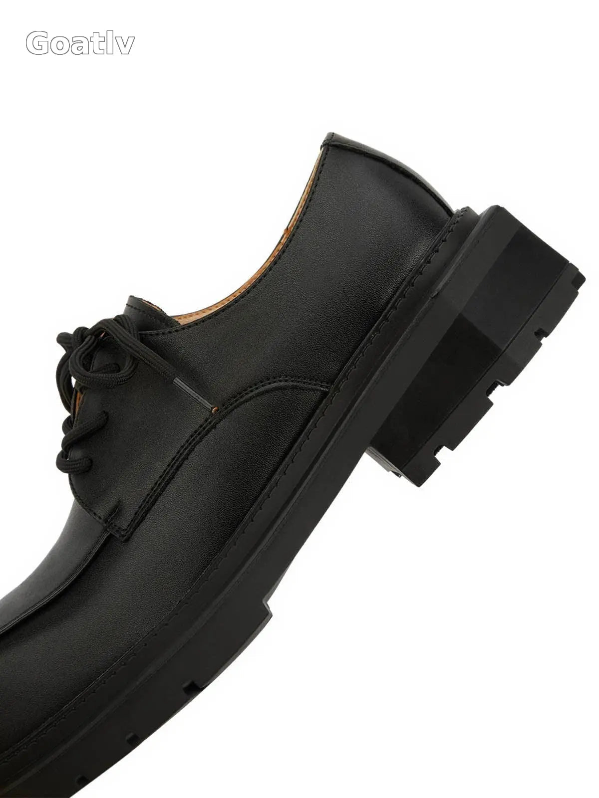 Black Square Toe Leather Shoes - 2119 - Goatlv