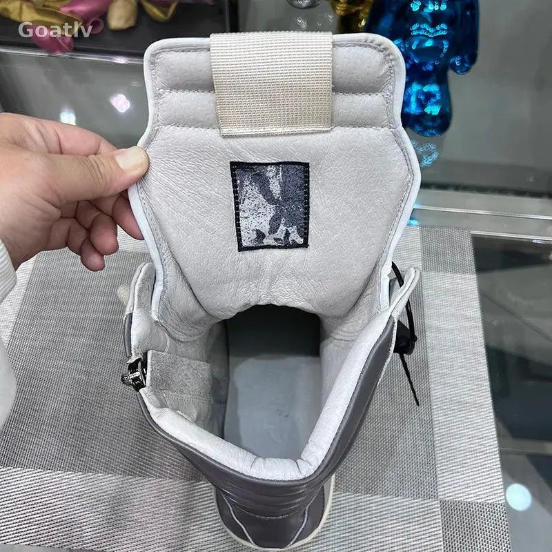 Casual Shoes Men High Top Gray Genuine Leather Luxury Trainers Women Geobasket Jumbo Lace Up Designer Sneaker Flats Ankle Boots - Goatlv