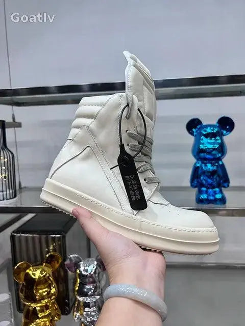 Casual Shoes Men High Top Gray Genuine Leather Luxury Trainers Women Geobasket Jumbo Lace Up Designer Sneaker Flats Ankle Boots - Goatlv