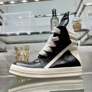 Casual Shoes Men High Top Gray Genuine Leather Luxury Trainers Women Geobasket Jumbo Lace Up Designer Sneaker Flats Ankle Boots - Goatlv