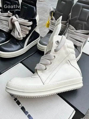 Casual Shoes Men High Top Gray Genuine Leather Luxury Trainers Women Geobasket Jumbo Lace Up Designer Sneaker Flats Ankle Boots - Goatlv
