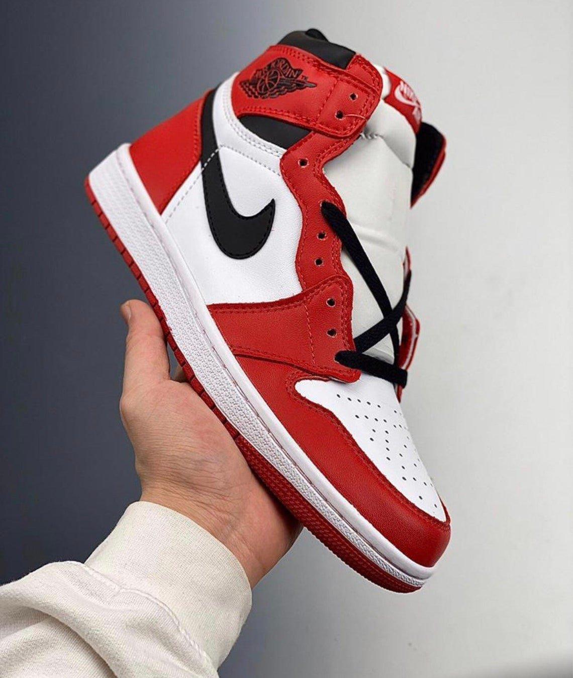 Custom RED Black White Jordan 1 CHICAGO High Q - sneakerhypesusa