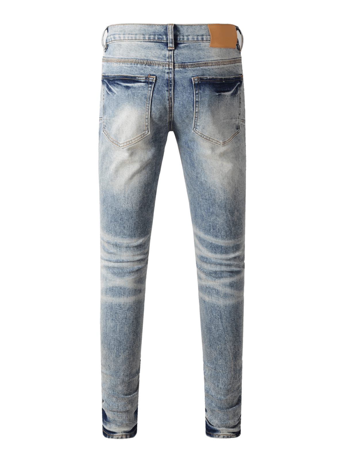 Blue Distressed Washed Patch Jeans