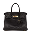 Birkin 30 Black Matte Alligator Gold Hardware.
