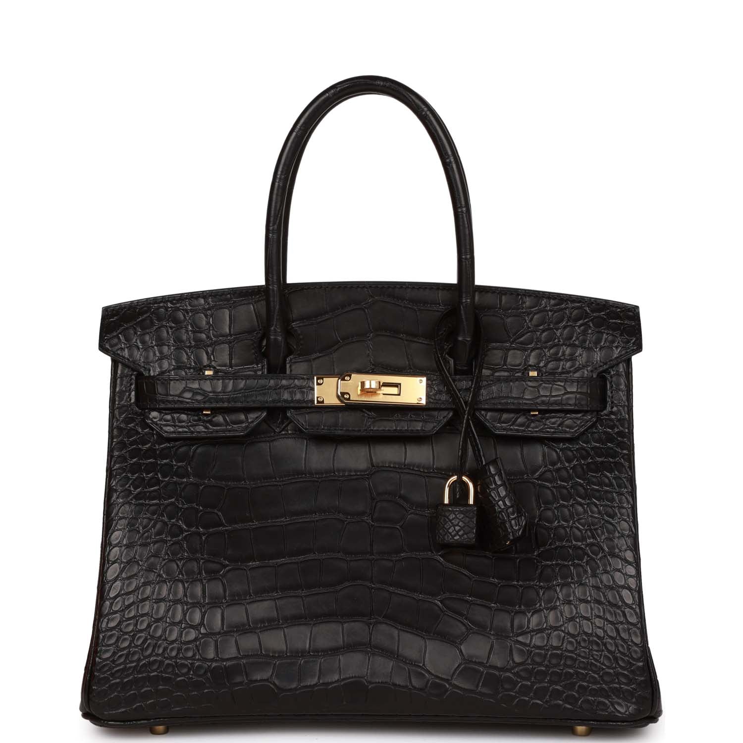 Birkin 30 Black Matte Alligator Gold Hardware.