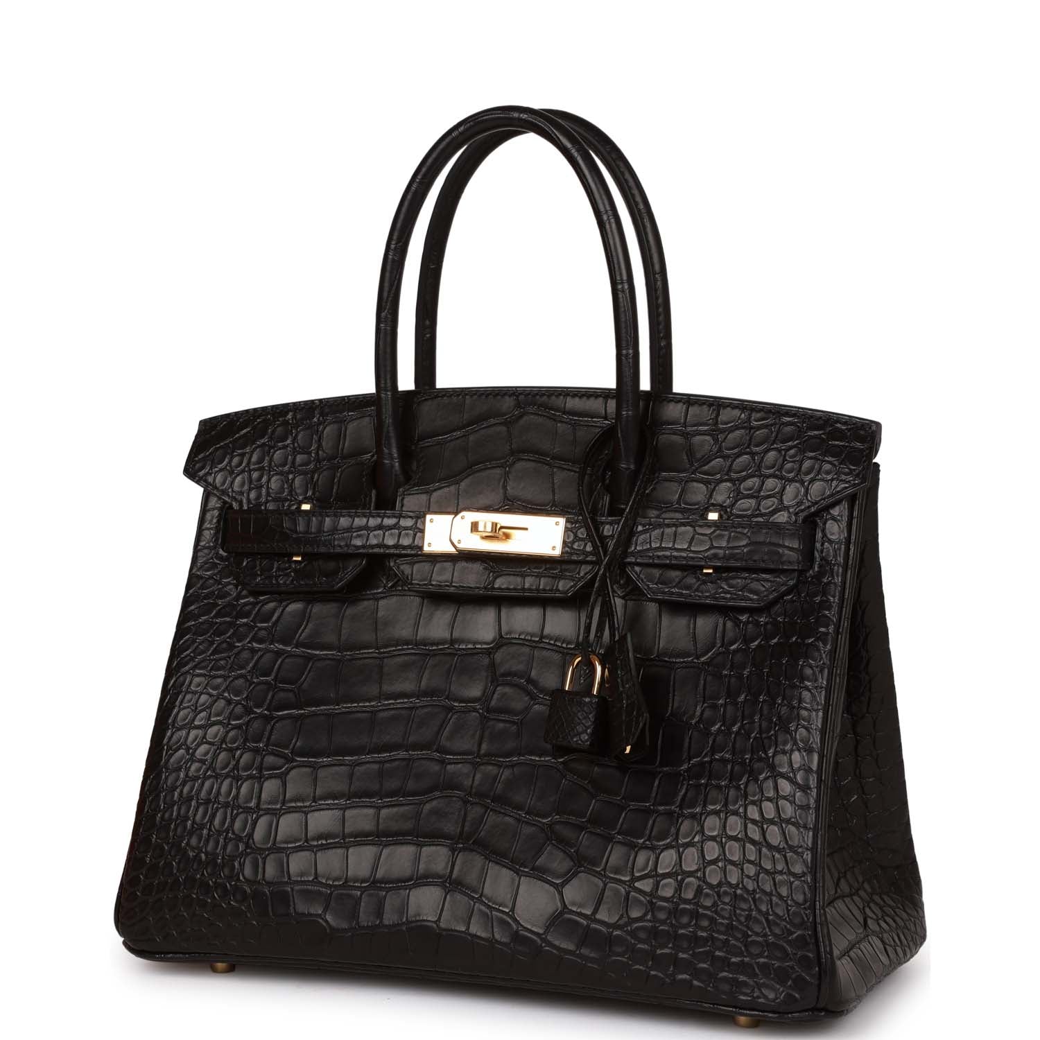 Birkin 30 Black Matte Alligator Gold Hardware.