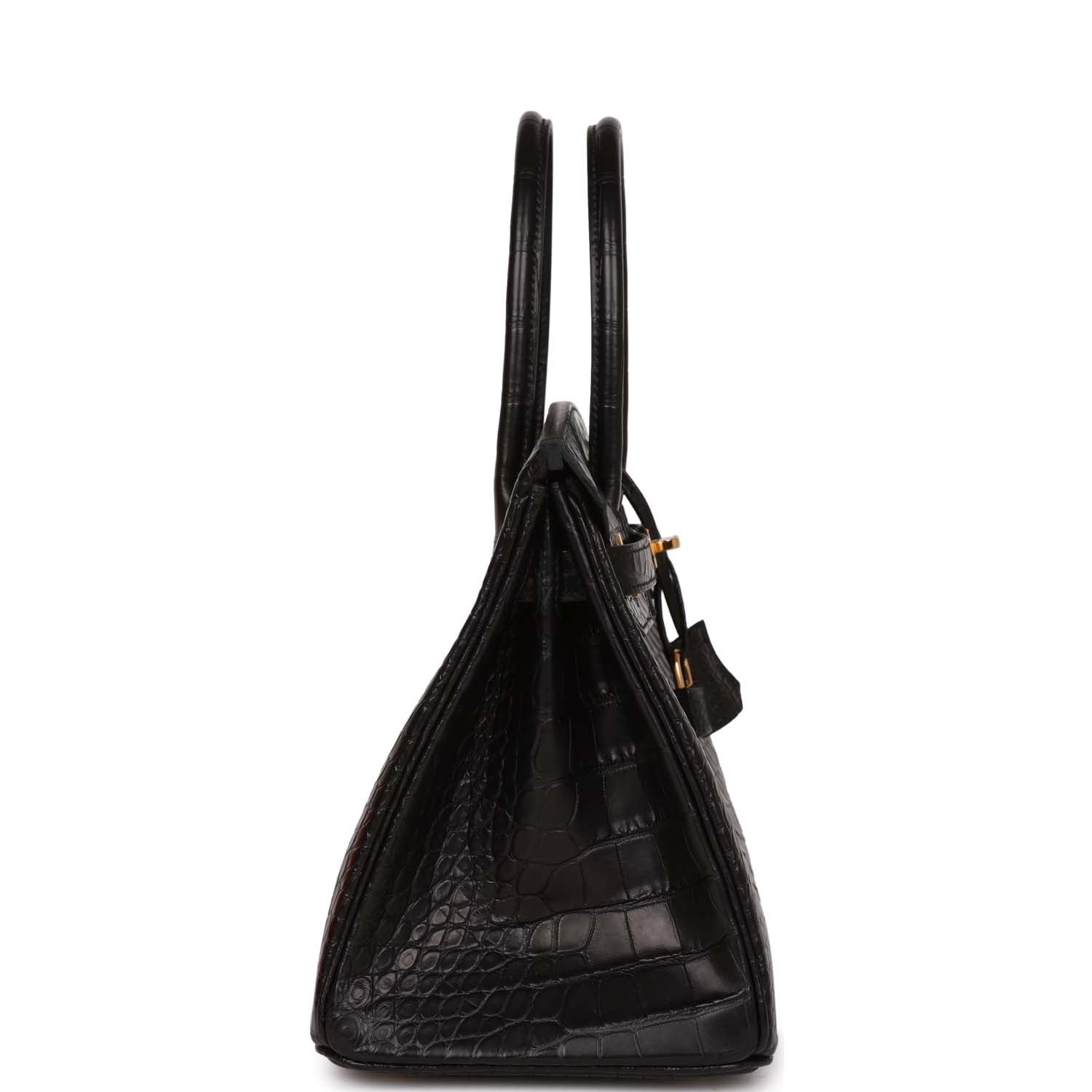 Birkin 30 Black Matte Alligator Gold Hardware.