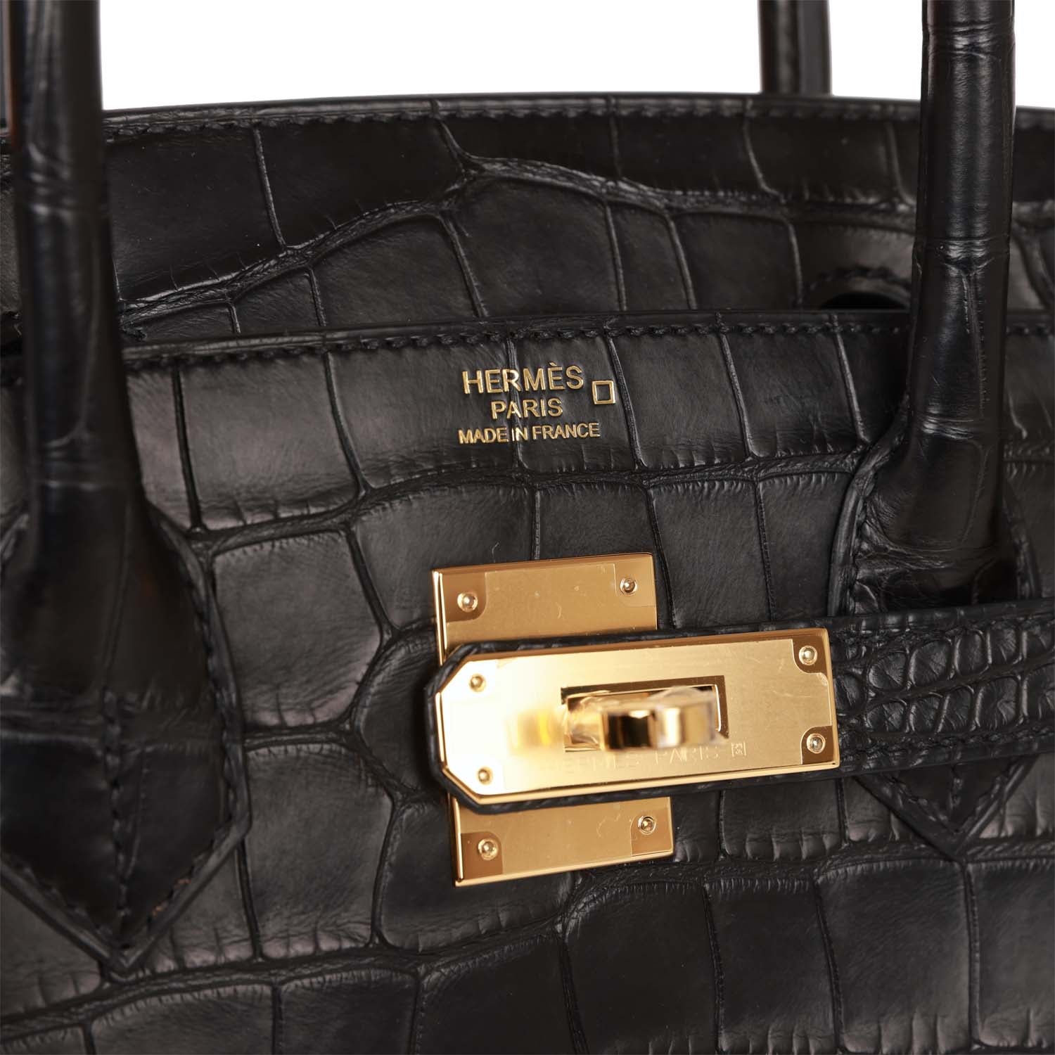 Birkin 30 Black Matte Alligator Gold Hardware.