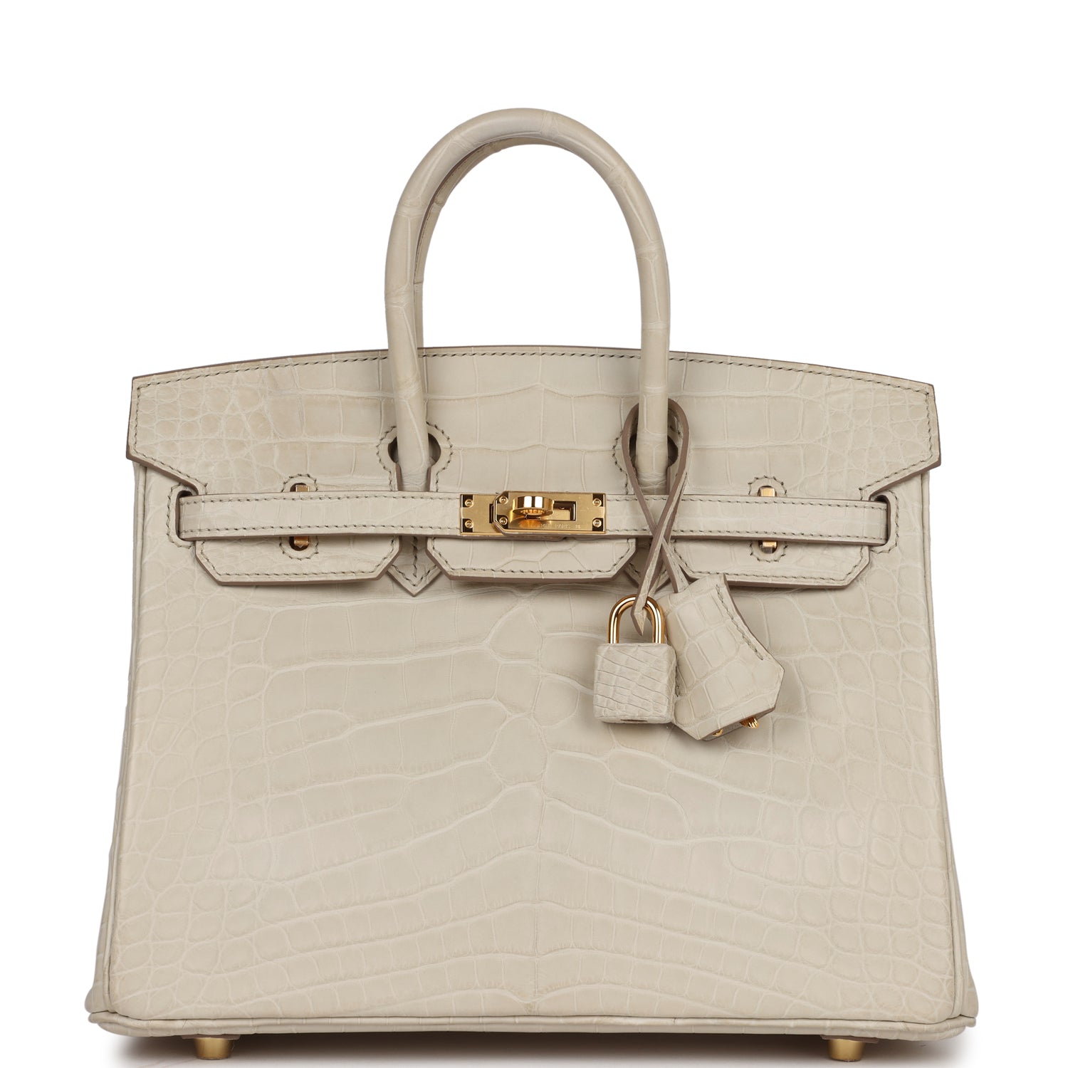 HRMS Birkin 25 Beton Matte Alligator Gold Hardware.