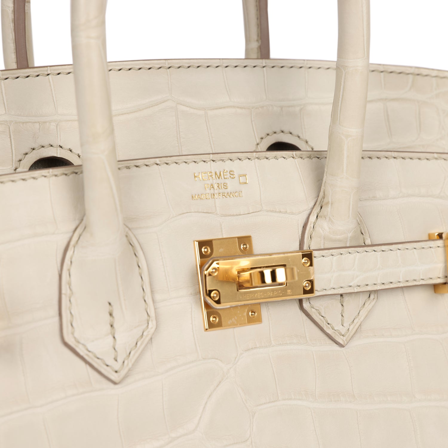 HRMS Birkin 25 Beton Matte Alligator Gold Hardware.